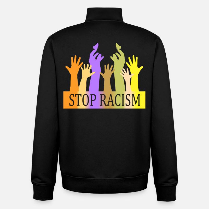 Stop au racisme - Sweat zippé unisexe en coton bio Stanley/Stella - noir