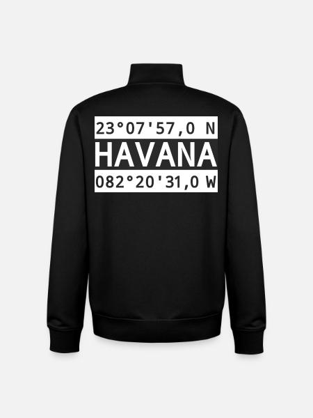 Coordonnées de La Havane - Sweat zippé unisexe en coton bio Stanley/Stella - noir