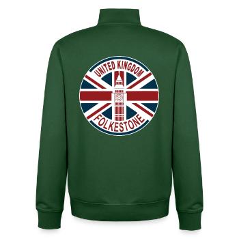 Folkestone Royaume-Uni UK Union Jack British Fl - Sweat zippé unisexe en coton bio Stanley/Stella - vert bouteille - Dos - AI Model Male 185 dark (185cm)