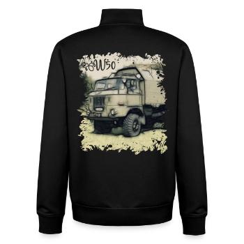 W50 NVA DDR Fahrzeug - Unisex Organic Zip Sweatshirt von Stanley/Stella - Schwarz - Hinten - AI Model Male 185 light (185cm)