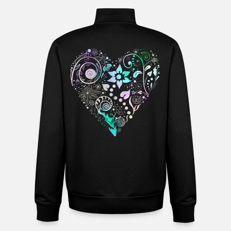 Fleur Coeur Pastel Rêve - Sweat zippé unisexe en coton bio Stanley/Stella - noir