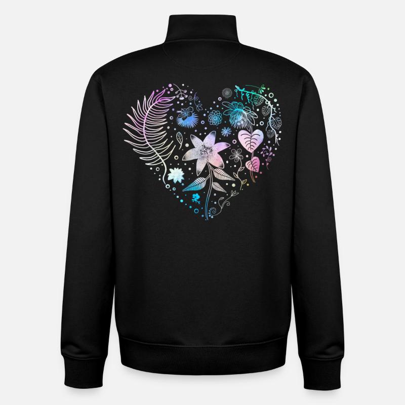 Fleurs pastel - Sweat zippé unisexe en coton bio Stanley/Stella - noir