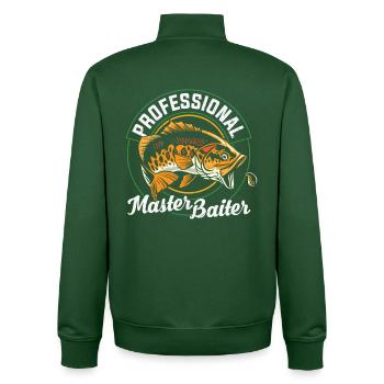 Fishing Quote Professional Master Baiter - Unisex Organic Zip Sweatshirt by Stanley/Stella - bottle green - Back - AI Model Male 185 dark (185cm)