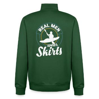 Kajak-Zitat River Kayaking Echte Männer tragen RÖCKE - Unisex Organic Zip Sweatshirt von Stanley/Stella - Flaschengrün - Hinten - AI Model Male 185 dark (185cm)
