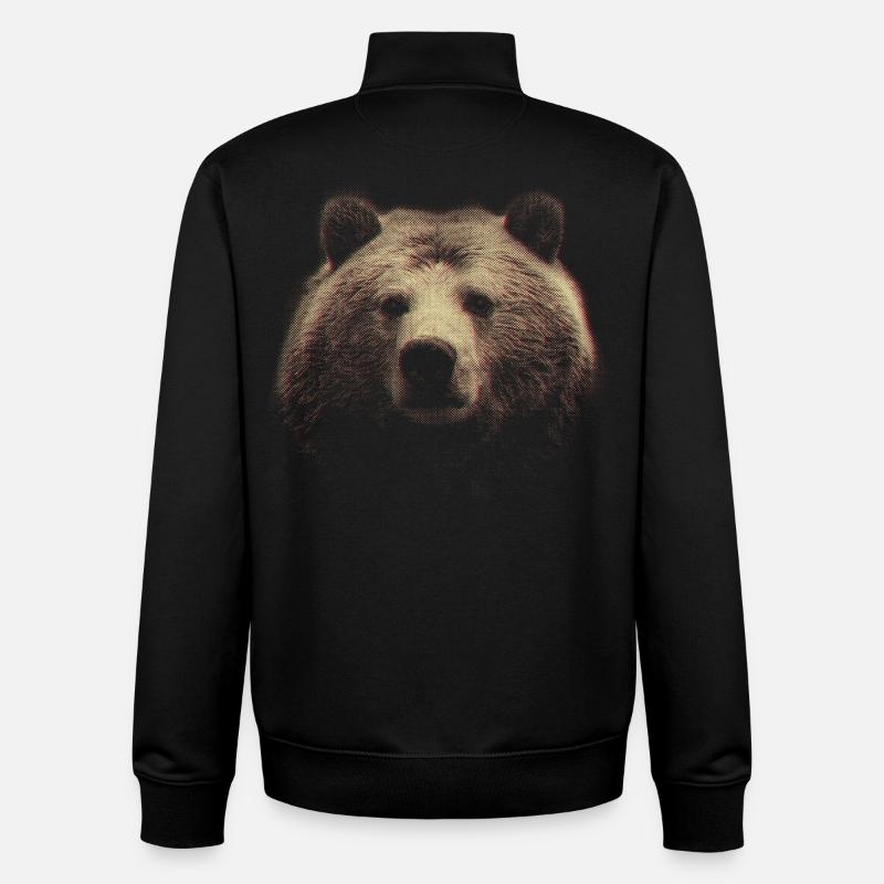 Red Halftone Bear Head - Unisex Organic Zip Sweatshirt by Stanley/Stella - black