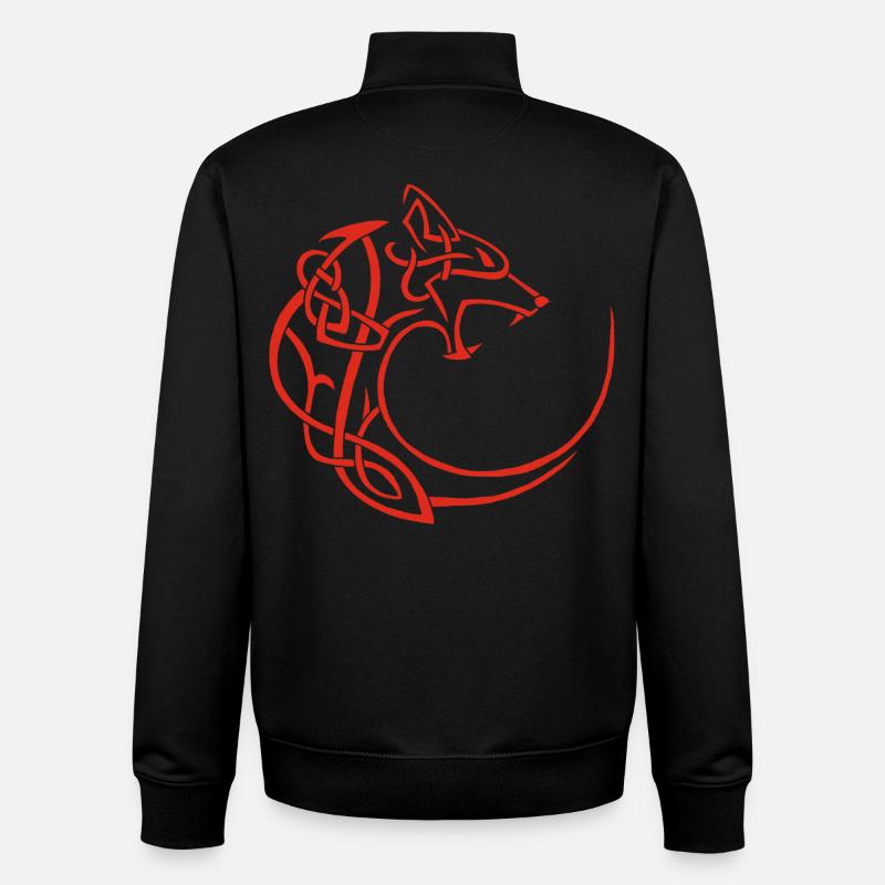 red lunar wolf - Unisex Organic Zip Sweatshirt by Stanley/Stella - black