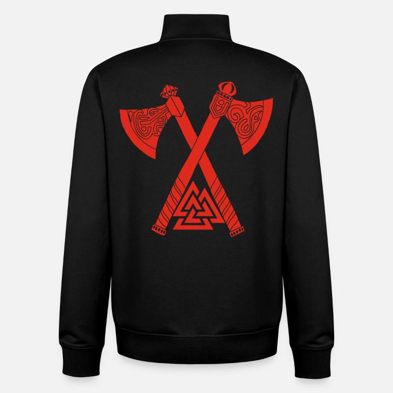 Haches et symbole viking rouge - Sweat zippé unisexe en coton bio Stanley/Stella - noir