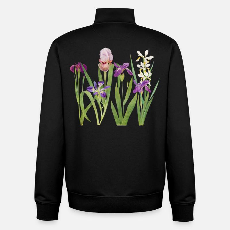 Iris sauvage et orchidée design botanique - Sweat zippé unisexe en coton bio Stanley/Stella - noir