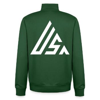 USA Weißes Dreieck Logo - Unisex Organic Zip Sweatshirt von Stanley/Stella - Flaschengrün - Hinten - AI Model Male 185 dark (185cm)