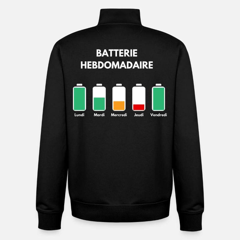 Batterie hebdomadaire. - Sweat zippé unisexe en coton bio Stanley/Stella - noir