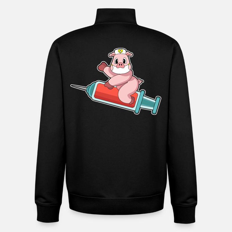 Seringue d’infirmière porcine - Sweat zippé unisexe en coton bio Stanley/Stella - noir