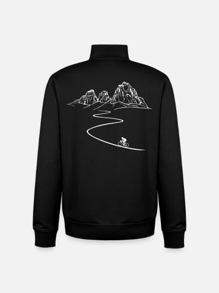 Dolomiternas landsvägscykel, tre toppar, landsvägscyklister, cykling - Unisex sweatshirt med dragkedja i ekologisk bomull Stanley/Stella - svart