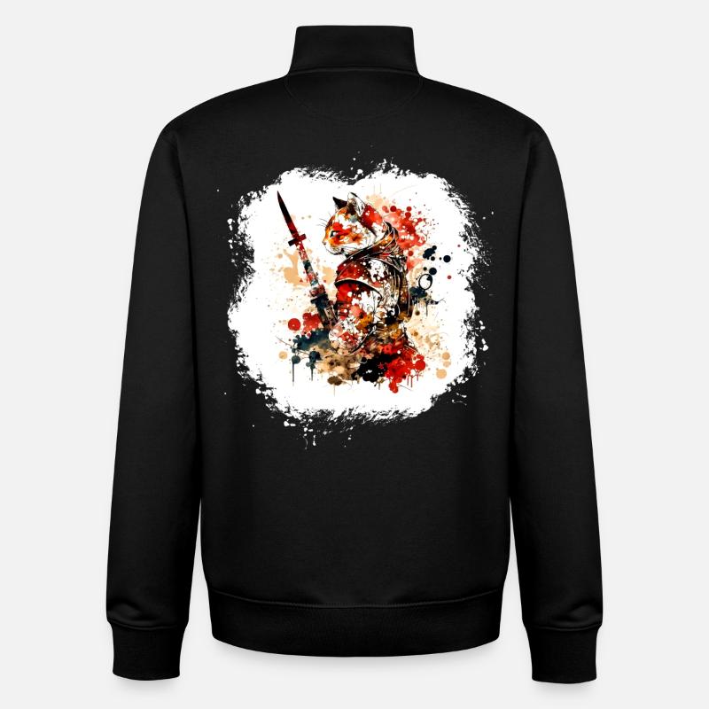 Chat Samouraï Rouge Noir - Sweat zippé unisexe en coton bio Stanley/Stella - noir