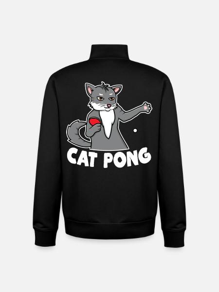 Chat Ping Pong - Sweat zippé unisexe en coton bio Stanley/Stella - noir