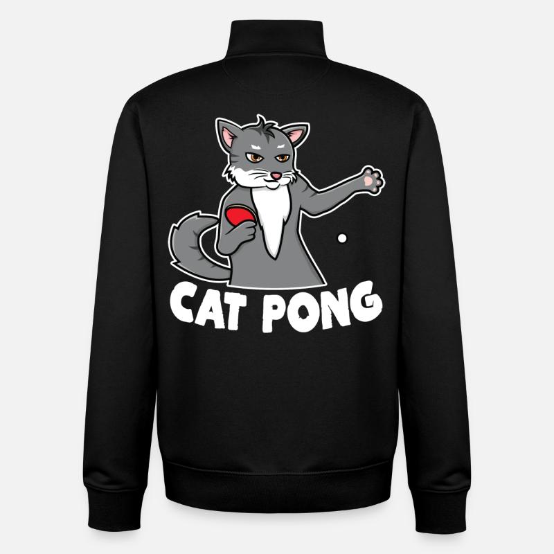 Chat Ping Pong - Sweat zippé unisexe en coton bio Stanley/Stella - noir
