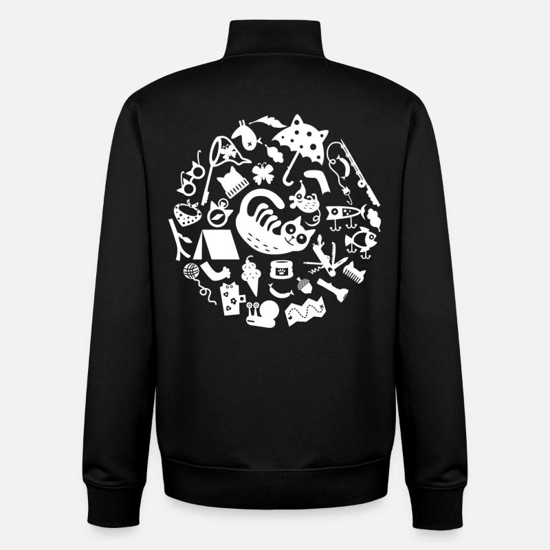 Cat Camping L Blanc - Sweat zippé unisexe en coton bio Stanley/Stella - noir