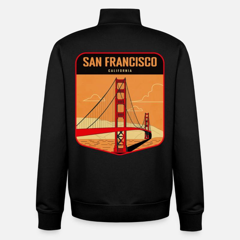 Badge rétro Golden Gate San Francisco - Sweat zippé unisexe en coton bio Stanley/Stella - noir