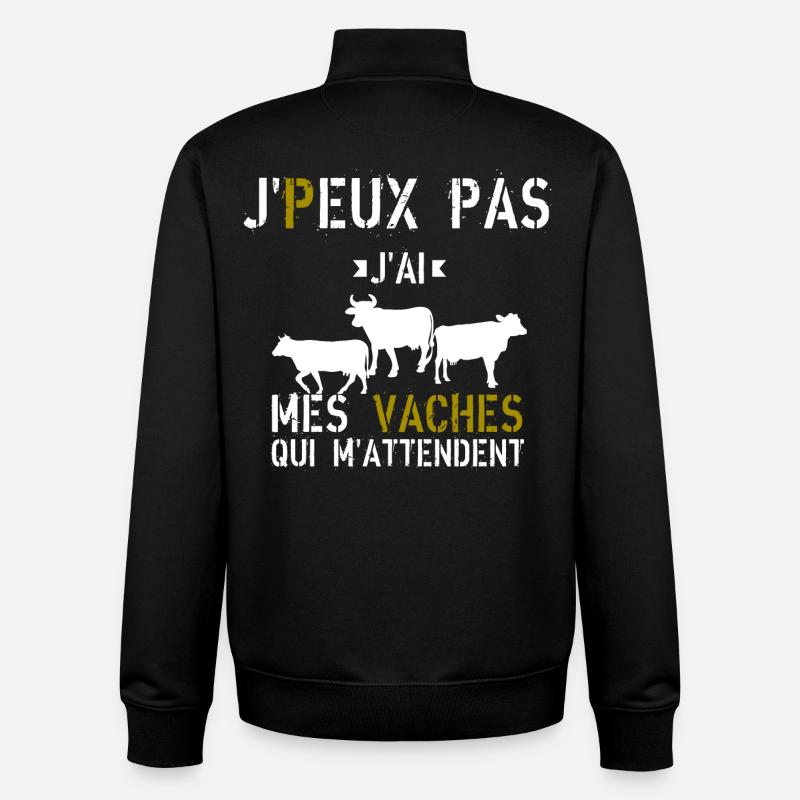 J Peux Pas J ai mes vaches qui m attendent - Sweat zippé unisexe en coton bio Stanley/Stella - noir