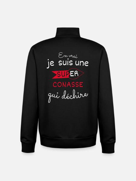 Super-Conasse qui Déchire - Sweat zippé unisexe en coton bio Stanley/Stella - noir