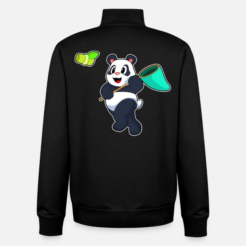 Panda Landing Net Bambou - Sweat zippé unisexe en coton bio Stanley/Stella - noir