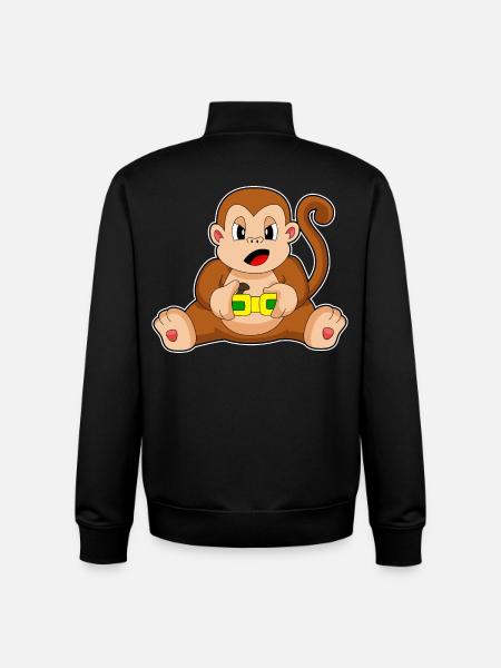 Monkey Gamer Controller - Unisex Organic Zip Sweatshirt by Stanley/Stella - black