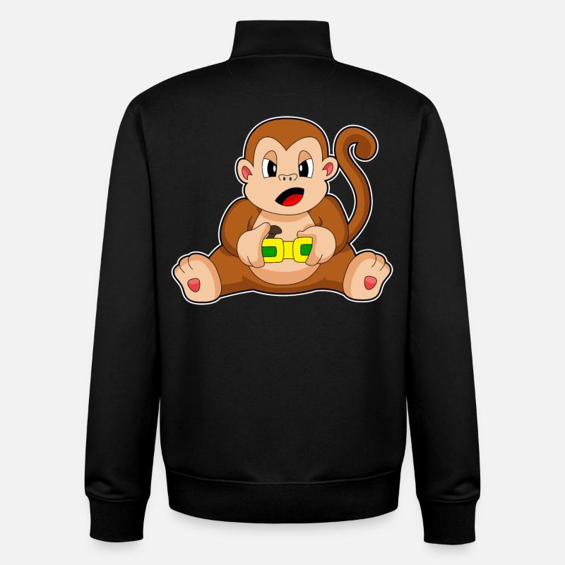 Contrôleur Monkey Gamer - Sweat zippé unisexe en coton bio Stanley/Stella - noir