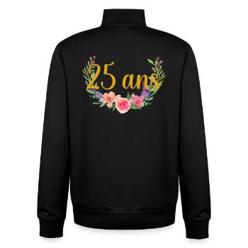 fleurs anniversaire 25ans - Sweat zippé unisexe en coton bio Stanley/Stella - noir - Dos - AI Model Male 185 light (185cm)