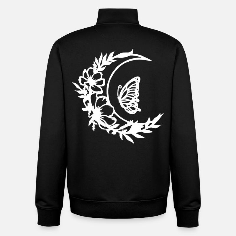 Fleurs de lune (blanc) - Sweat zippé unisexe en coton bio Stanley/Stella - noir