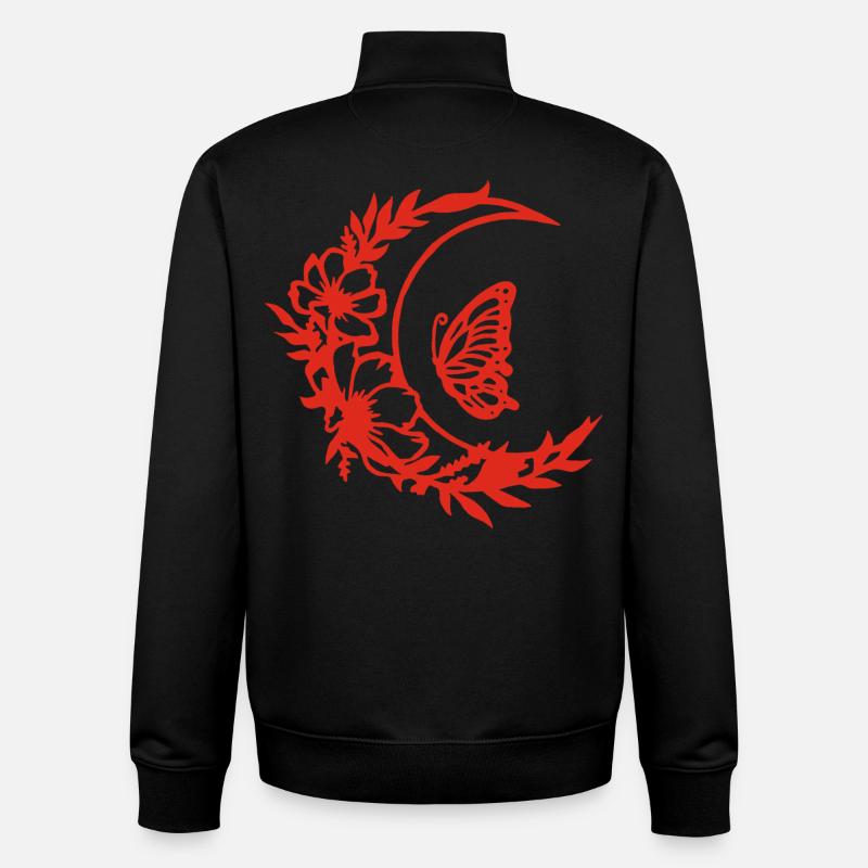 Fleurs de lune (rouge) - Sweat zippé unisexe en coton bio Stanley/Stella - noir