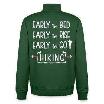 Early to Bed Early to rise Early to go Hiking - Unisex Organic Zip Sweatshirt von Stanley/Stella - Flaschengrün - Hinten - AI Model Male 185 dark (185cm)