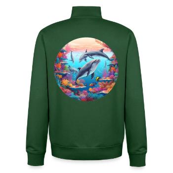 Underwater dolphin world in the reef - Unisex Organic Zip Sweatshirt by Stanley/Stella - bottle green - Back - AI Model Male 185 dark (185cm)