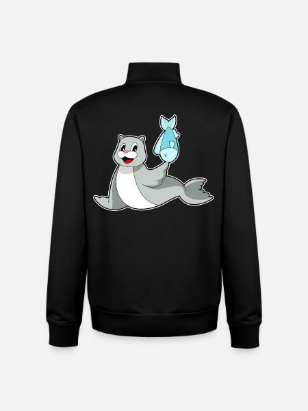 Poisson phoque - Sweat zippé unisexe en coton bio Stanley/Stella - noir