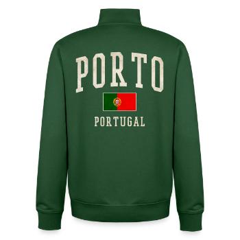 Porto Portugal Vintage Imprimer - Sweat zippé unisexe en coton bio Stanley/Stella - vert bouteille - Dos - AI Model Male 185 dark (185cm)