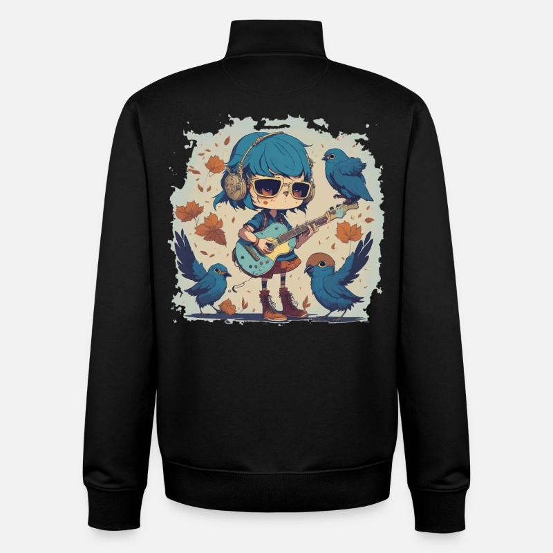Fille avec guitare en automne - Sweat zippé unisexe en coton bio Stanley/Stella - noir