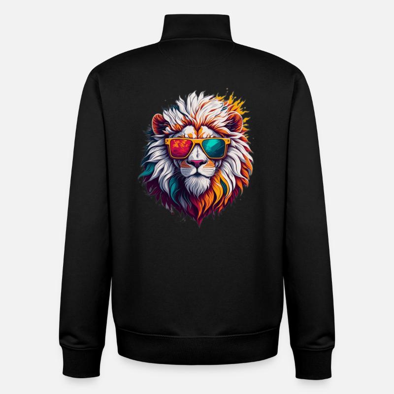 Lion à lunettes de soleil néon - Sweat zippé unisexe en coton bio Stanley/Stella - noir
