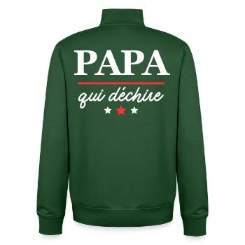 Papa qui déchire  - Sweat zippé unisexe en coton bio Stanley/Stella - vert bouteille - Dos - AI Model Male 185 dark (185cm)
