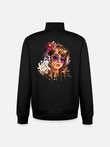 Retro Woman Flowers and Purple Glasses - Unisex Organic Zip Sweatshirt by Stanley/Stella - black