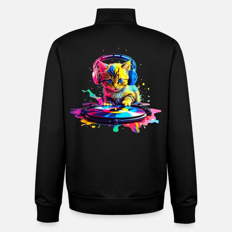 Kätzchen DJ - Regenbogen - Unisex Organic Zip Sweatshirt von Stanley/Stella - Schwarz