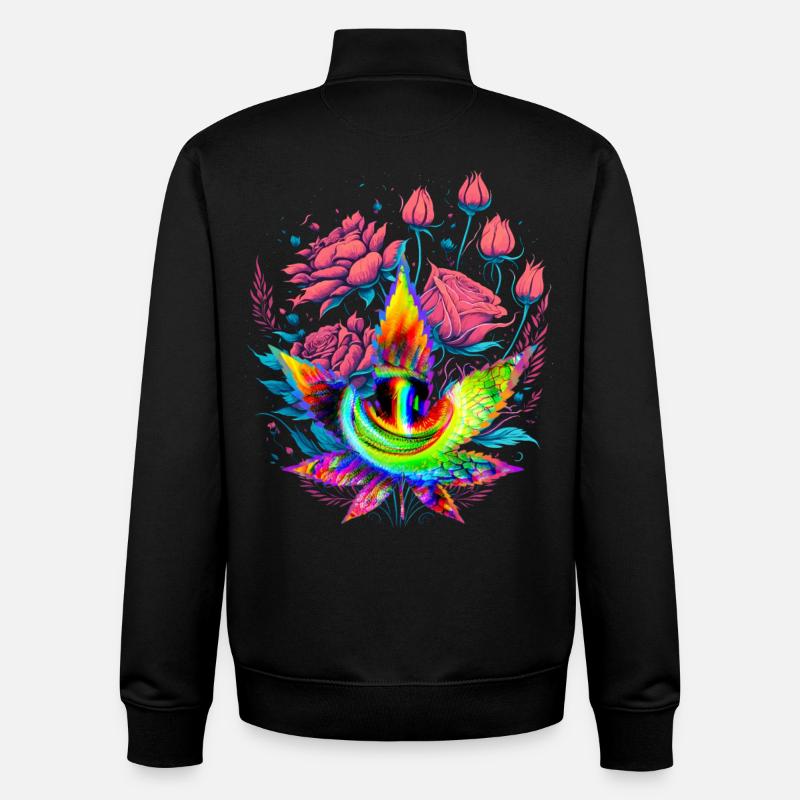 Psychedelic cannabis leaf with dragon eye - Unisex Organic Zip Sweatshirt by Stanley/Stella - black