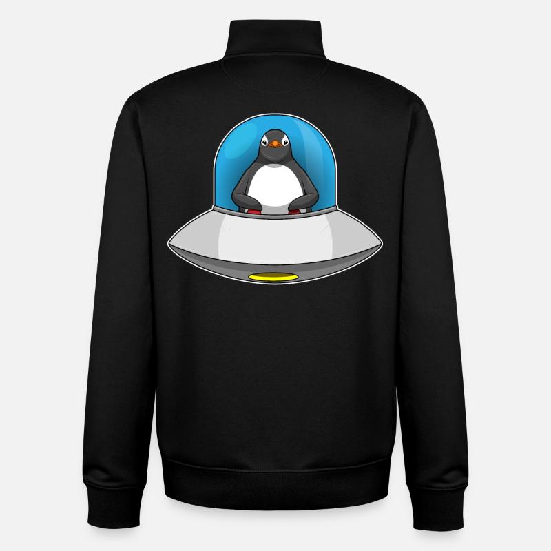 Penguin Spaceship Space - Sweat zippé unisexe en coton bio Stanley/Stella - noir