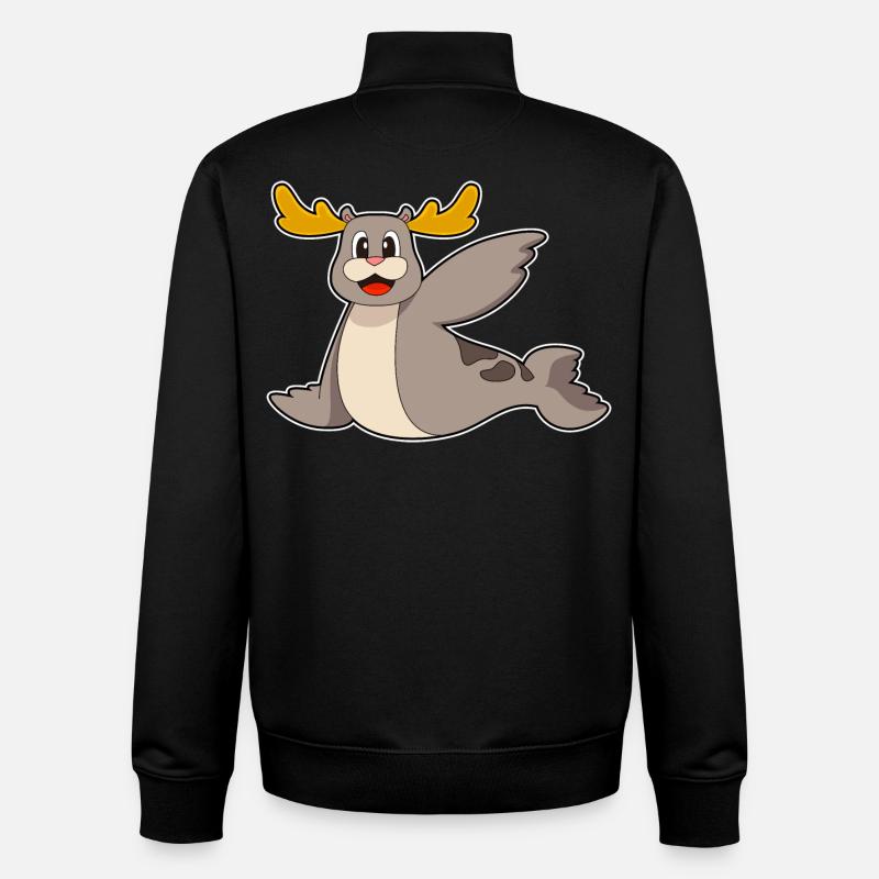 Renne phoque - Sweat zippé unisexe en coton bio Stanley/Stella - noir