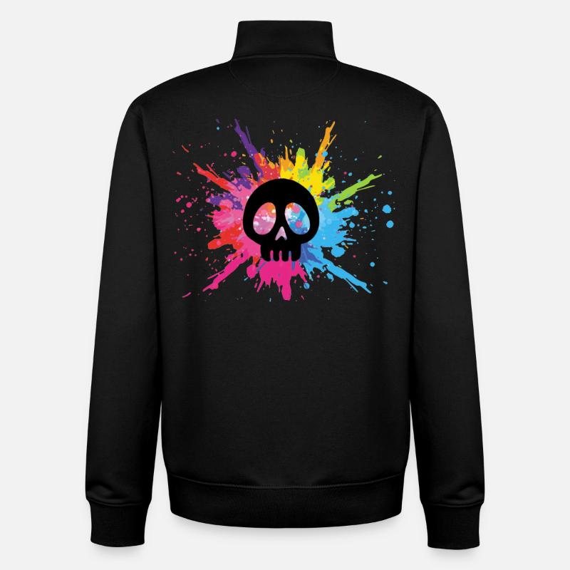 Schwarzer Schädel und mehrfarbige Explosion - Unisex Organic Zip Sweatshirt von Stanley/Stella - Schwarz