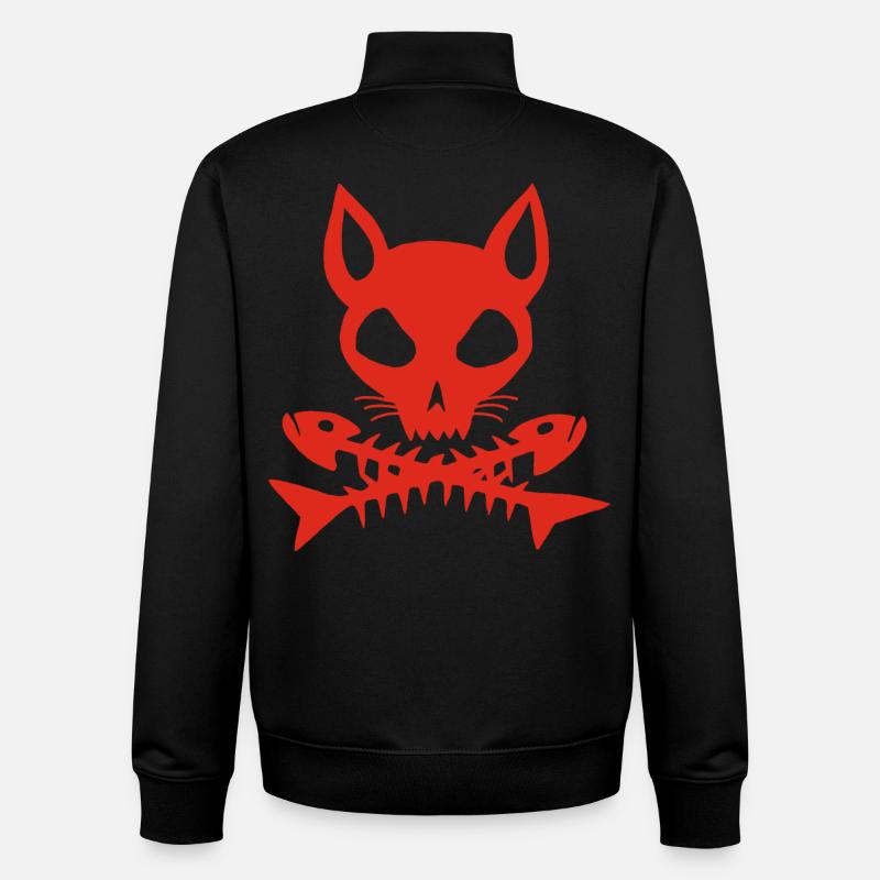 Crâne de chat rouge - Sweat zippé unisexe en coton bio Stanley/Stella - noir