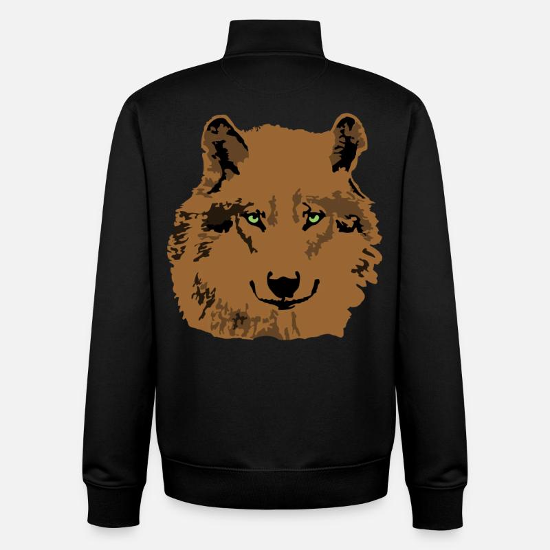 Yeux verts brun loup - Sweat zippé unisexe en coton bio Stanley/Stella - noir