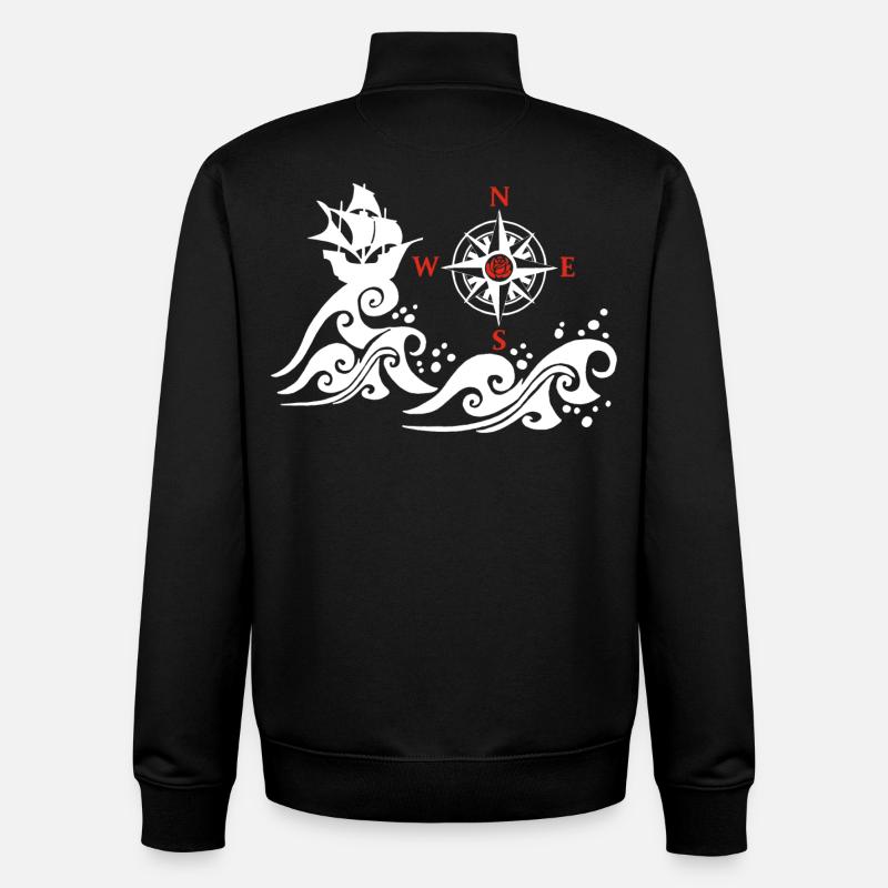 White and compass pink boat - Unisex Organic Zip Sweatshirt by Stanley/Stella - black