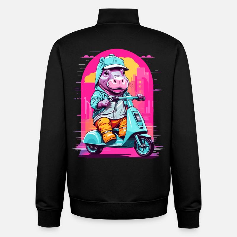 Hippopotame en scooter - Sweat zippé unisexe en coton bio Stanley/Stella - noir