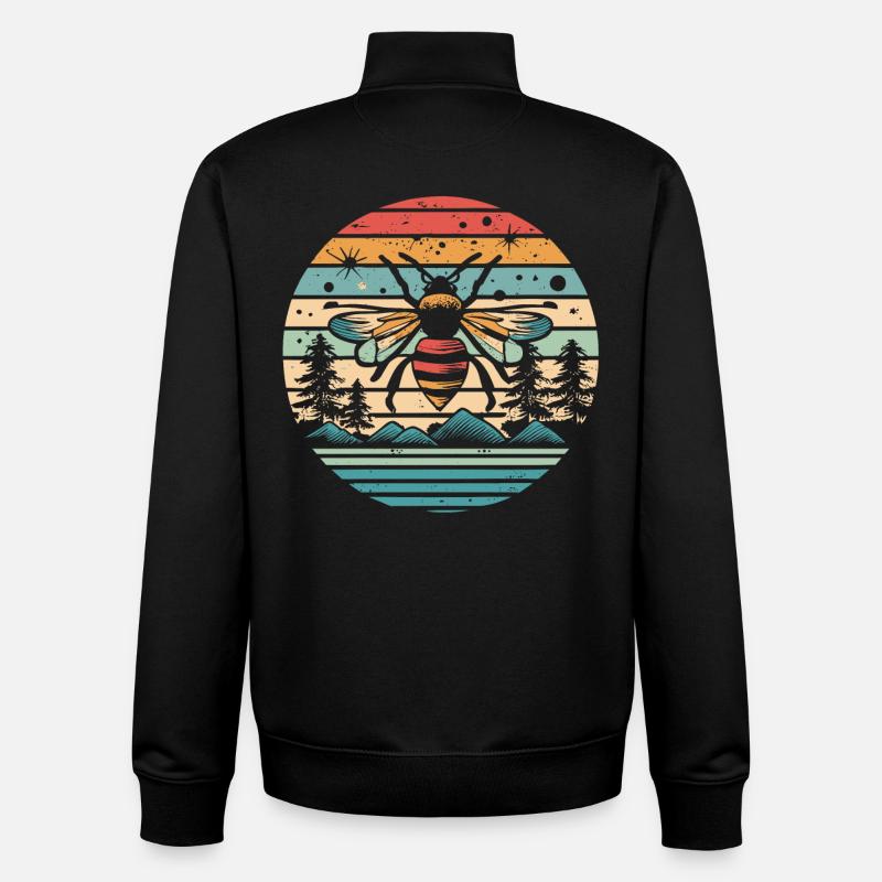 Abeille rétro coucher de soleil - Sweat zippé unisexe en coton bio Stanley/Stella - noir