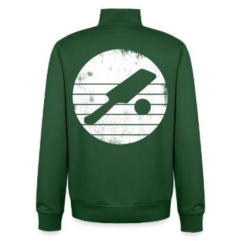 Dessin de batte et de balle de cricket - Sweat zippé unisexe en coton bio Stanley/Stella - vert bouteille - Dos - AI Model Male 185 dark (185cm)
