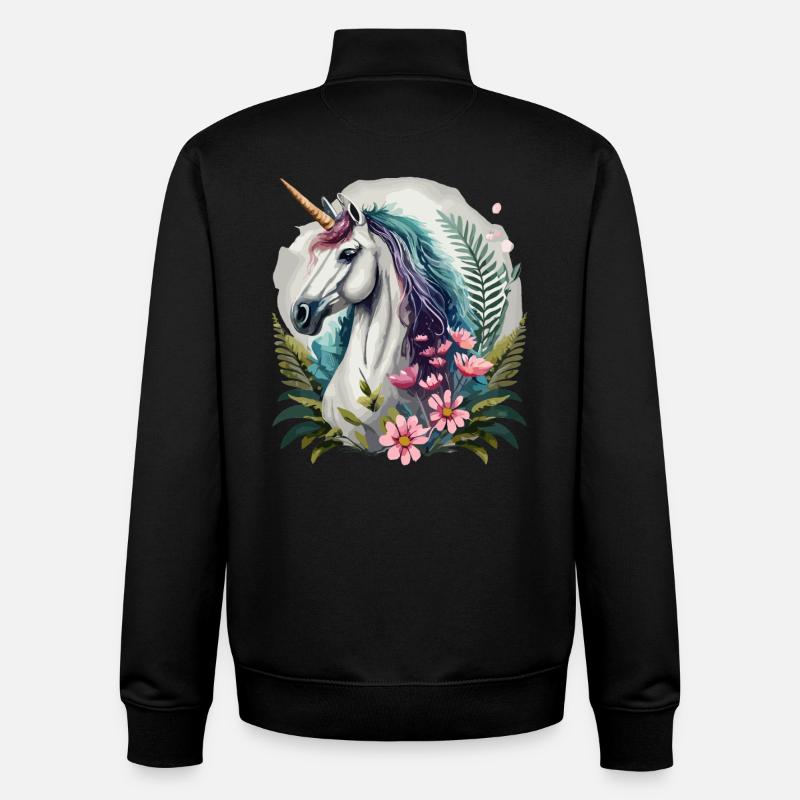Wunderschönes Einhorn mit Blumen - Unisex Organic Zip Sweatshirt von Stanley/Stella - Schwarz