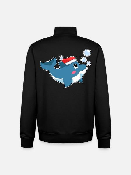 Dolphin Christmas Santa Hat - Unisex Organic Zip Sweatshirt by Stanley/Stella - black